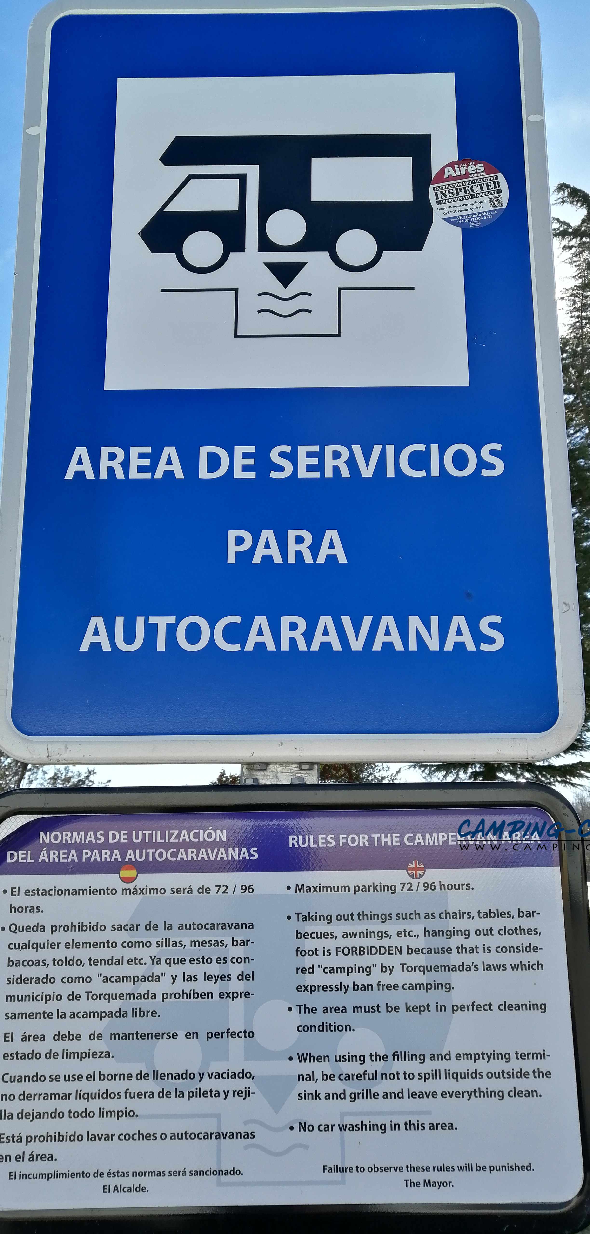 aire services camping car Torquemada Espagne Spain