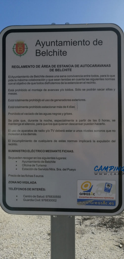 aire de services camping car Belchite Aragon Espagne