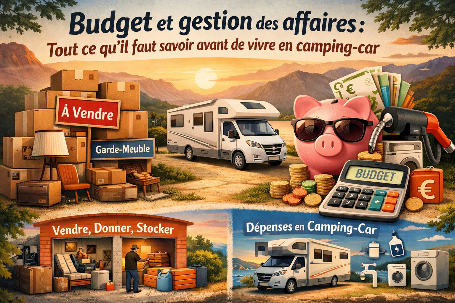 budget et gestion des affaires avant de vivre en camping-car avec vente d’objets, garde-meuble, carburant et calcul des dépenses